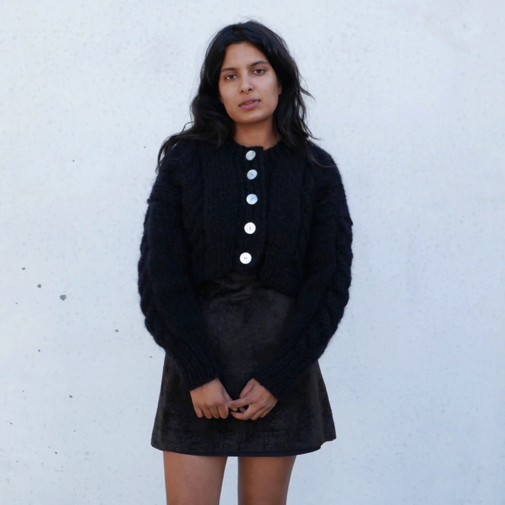 Frisson Knits Style Hand Knit Cropped Mohair Cardigan